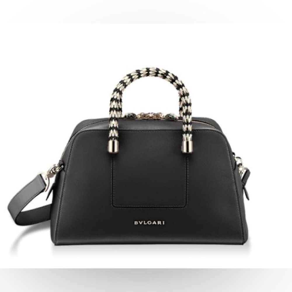 Authentic Bvlgari black leather top handle bag